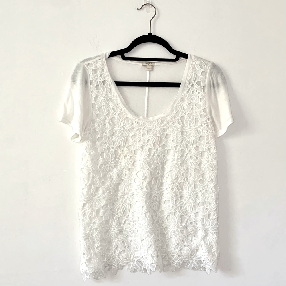 Vintage J.Crew White Eyelet Lace Front Short Sleeve T-Shirt